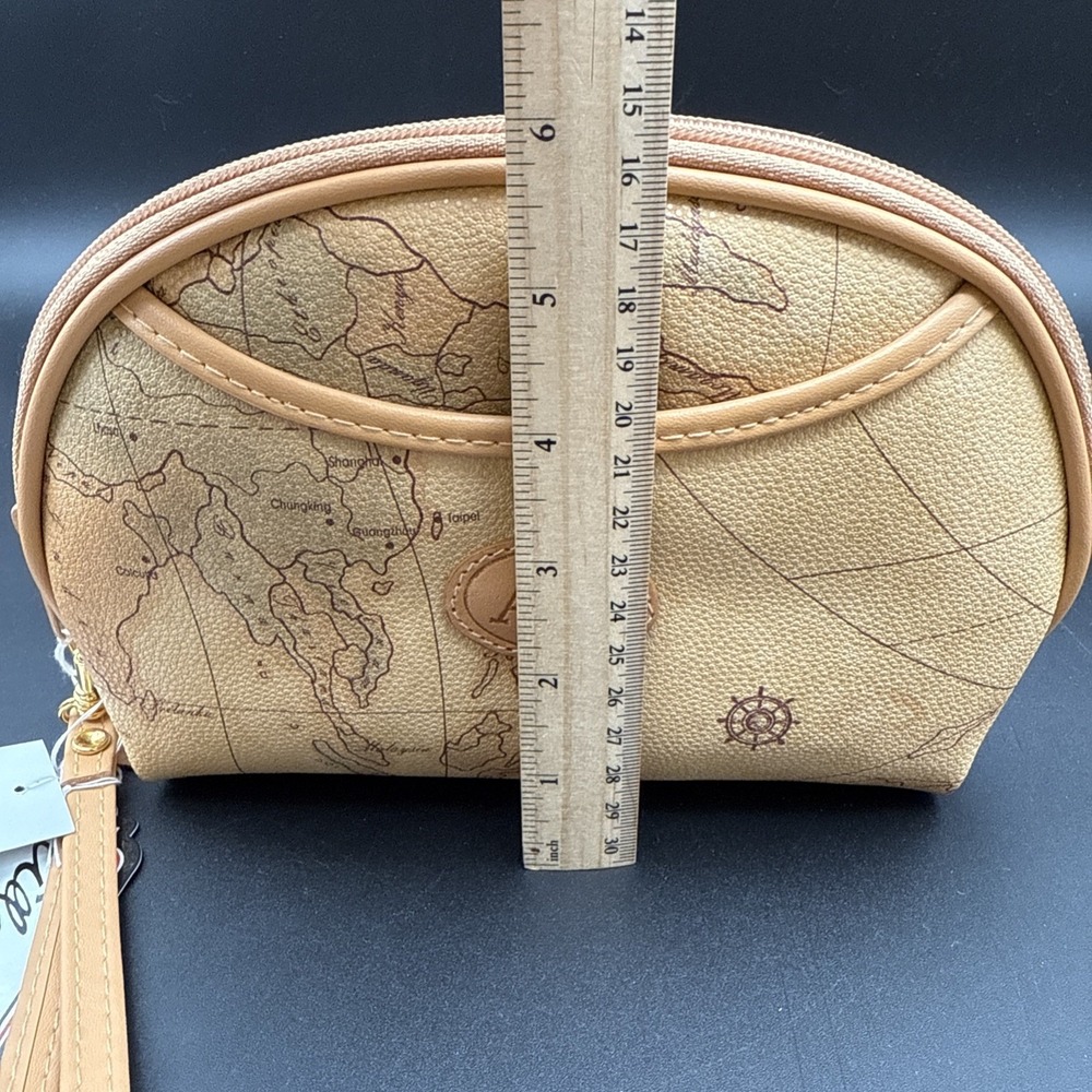 Nesting Doll Make Up Bag World Map Print - Leather Trim New With Tags Vintage - Picture 7 of 12